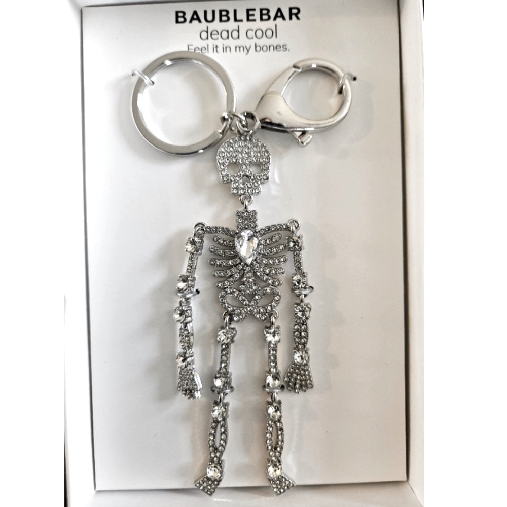 NWT ⚜️💀⚜️ BaubleBar Crystal Skeleton Keychain Bag Charm